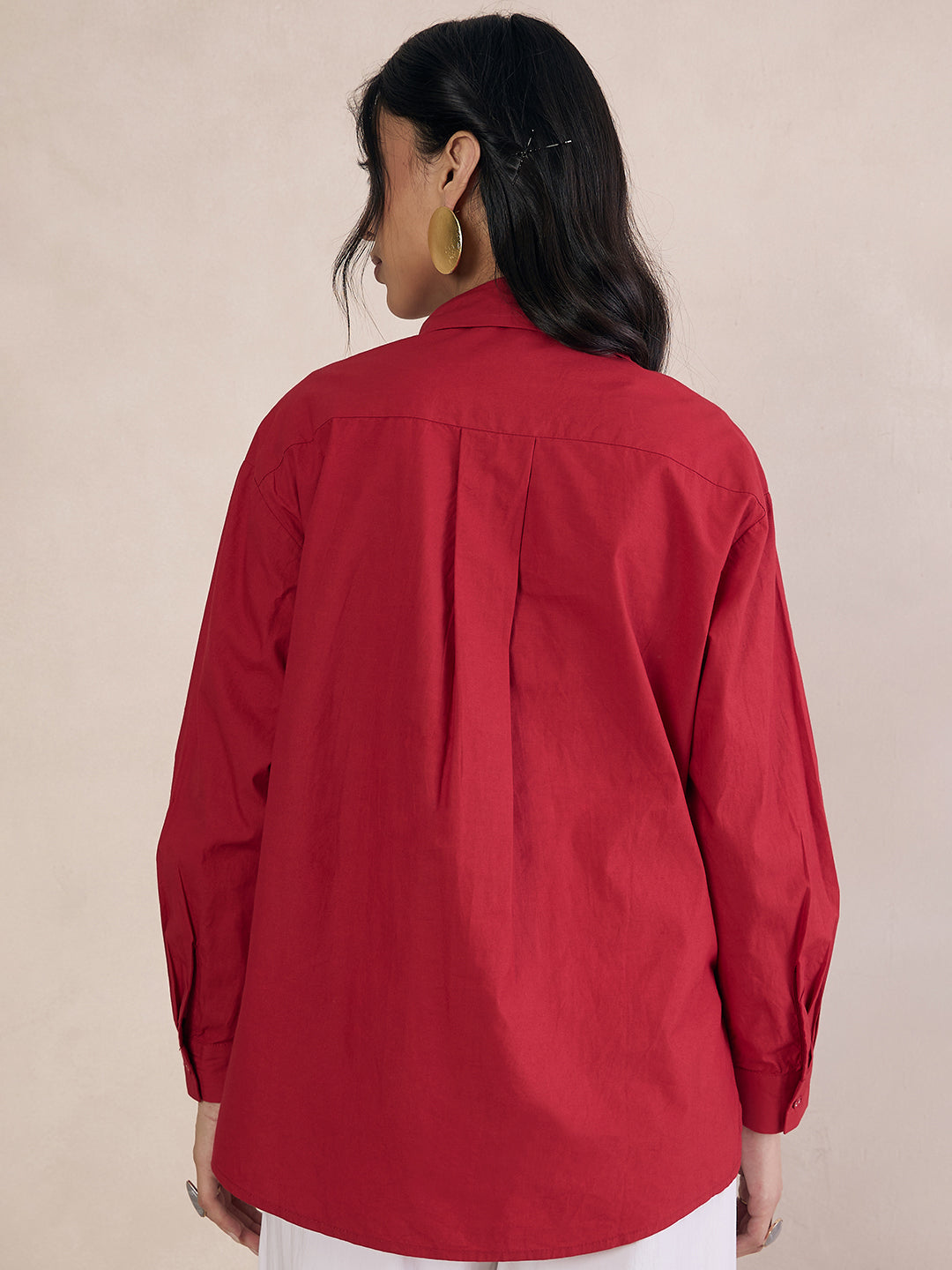 Red Poplin Oversized Shirt