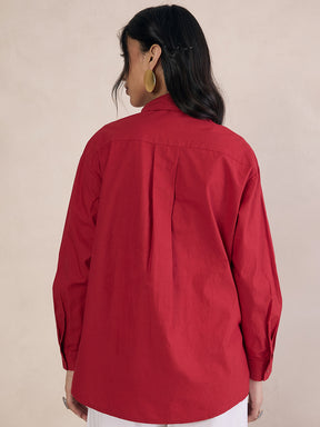 Red Poplin Oversized Shirt