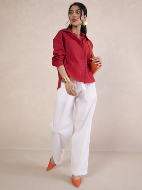 Red Poplin Oversized Shirt