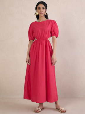 Pink Poplin Cut Out Maxi Dress