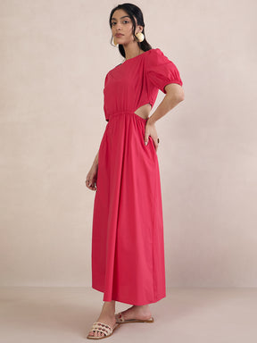 Pink Poplin Cut Out Maxi Dress