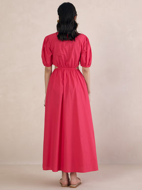 Pink Poplin Cut Out Maxi Dress