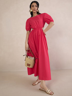 Pink Poplin Cut Out Maxi Dress