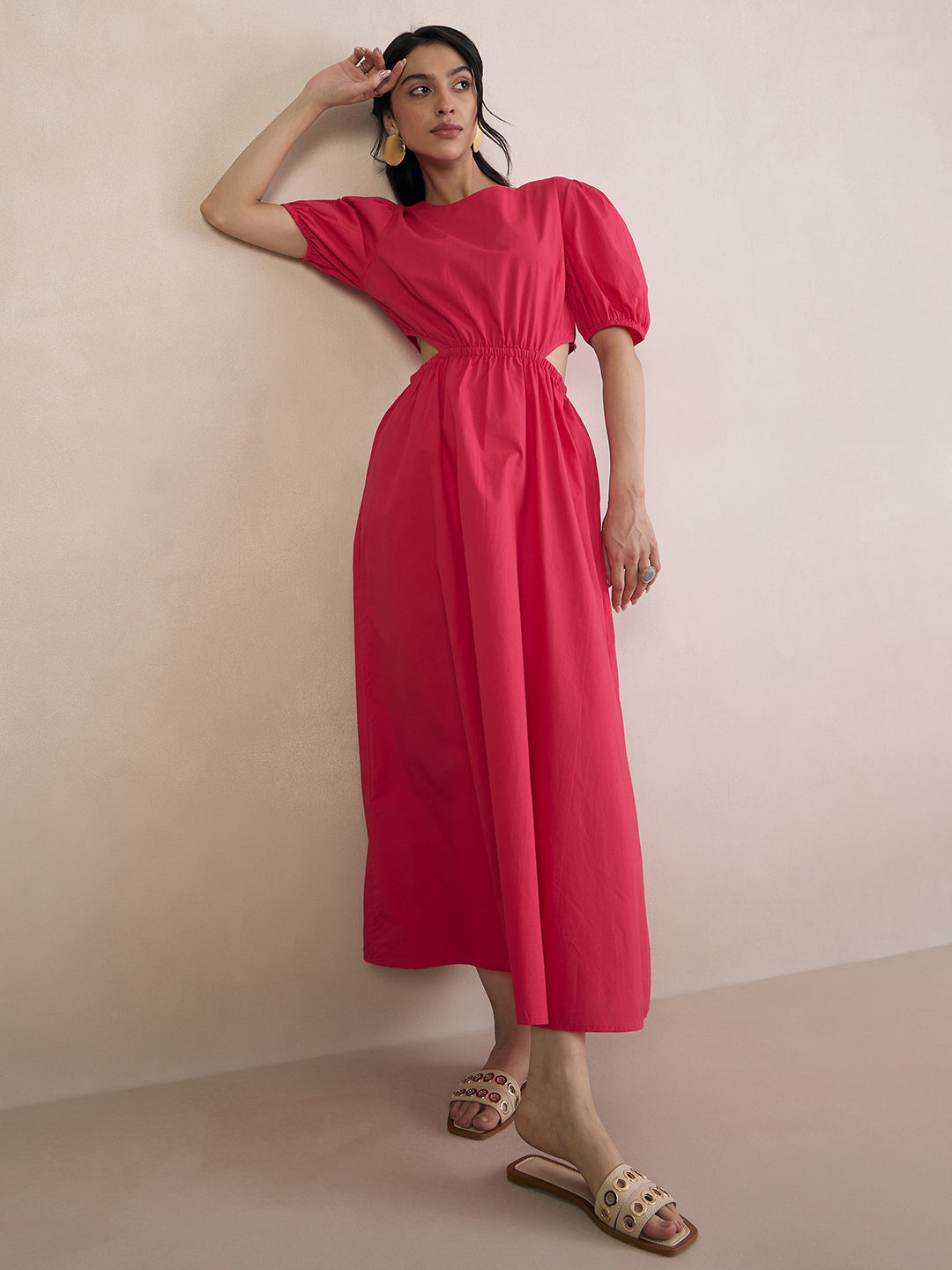 Pink Poplin Cut Out Maxi Dress