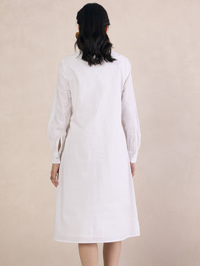 White Poplin Frill Midi Shirt Dress