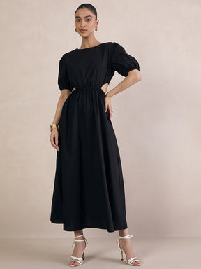 Black Poplin Cut Out Maxi Dress