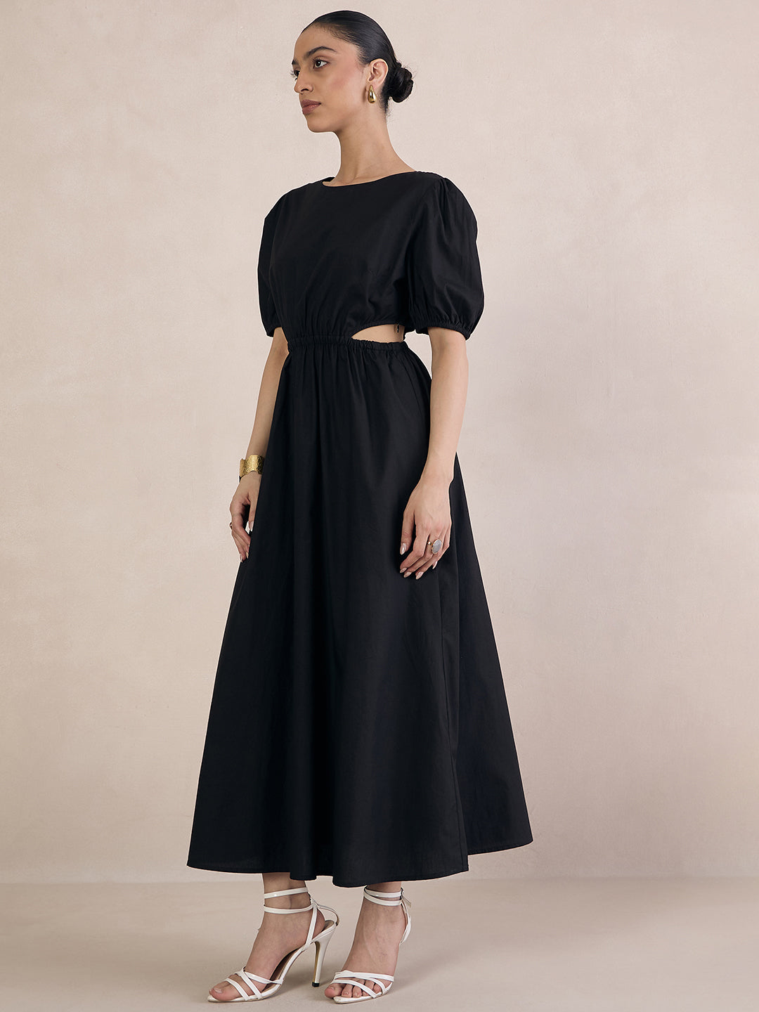 Black Poplin Cut Out Maxi Dress