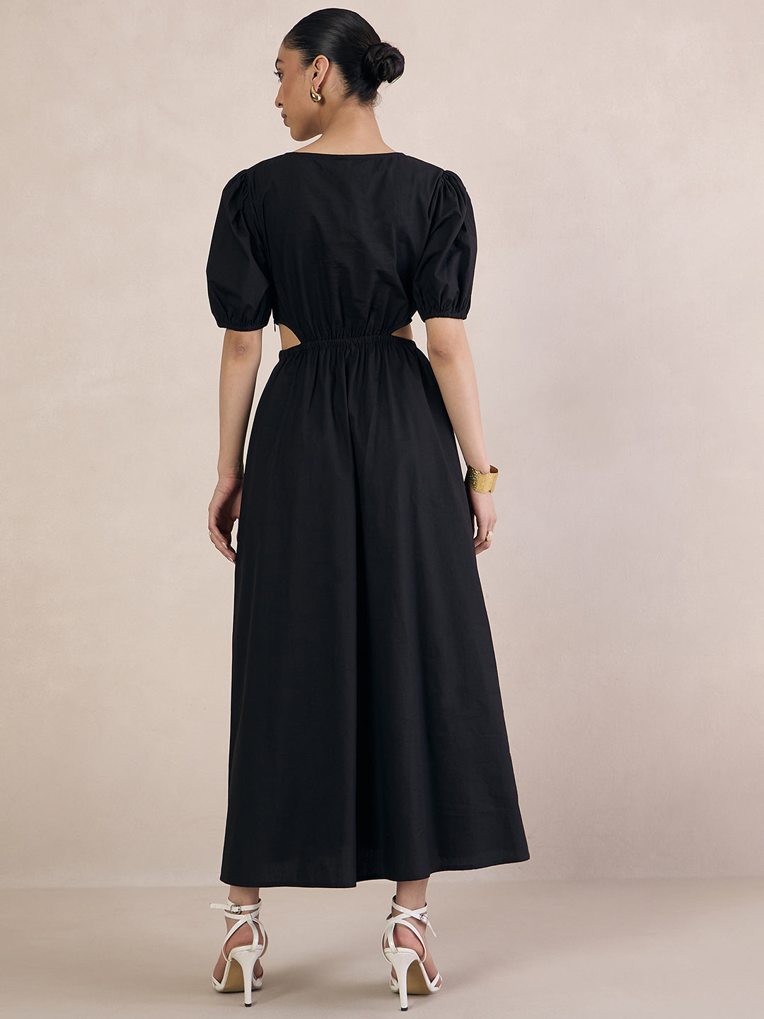 Black Poplin Cut Out Maxi Dress