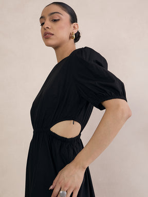 Black Poplin Cut Out Maxi Dress