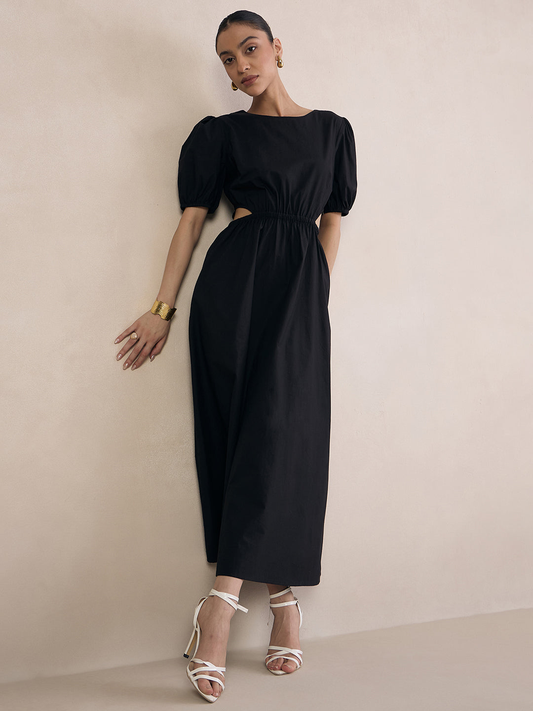 Black Poplin Cut Out Maxi Dress