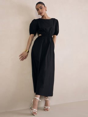 Black Poplin Cut Out Maxi Dress