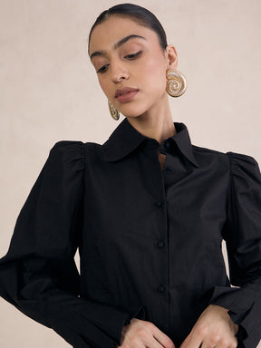 Black Poplin Structured Shirt