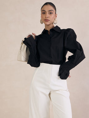 Black Poplin Structured Shirt