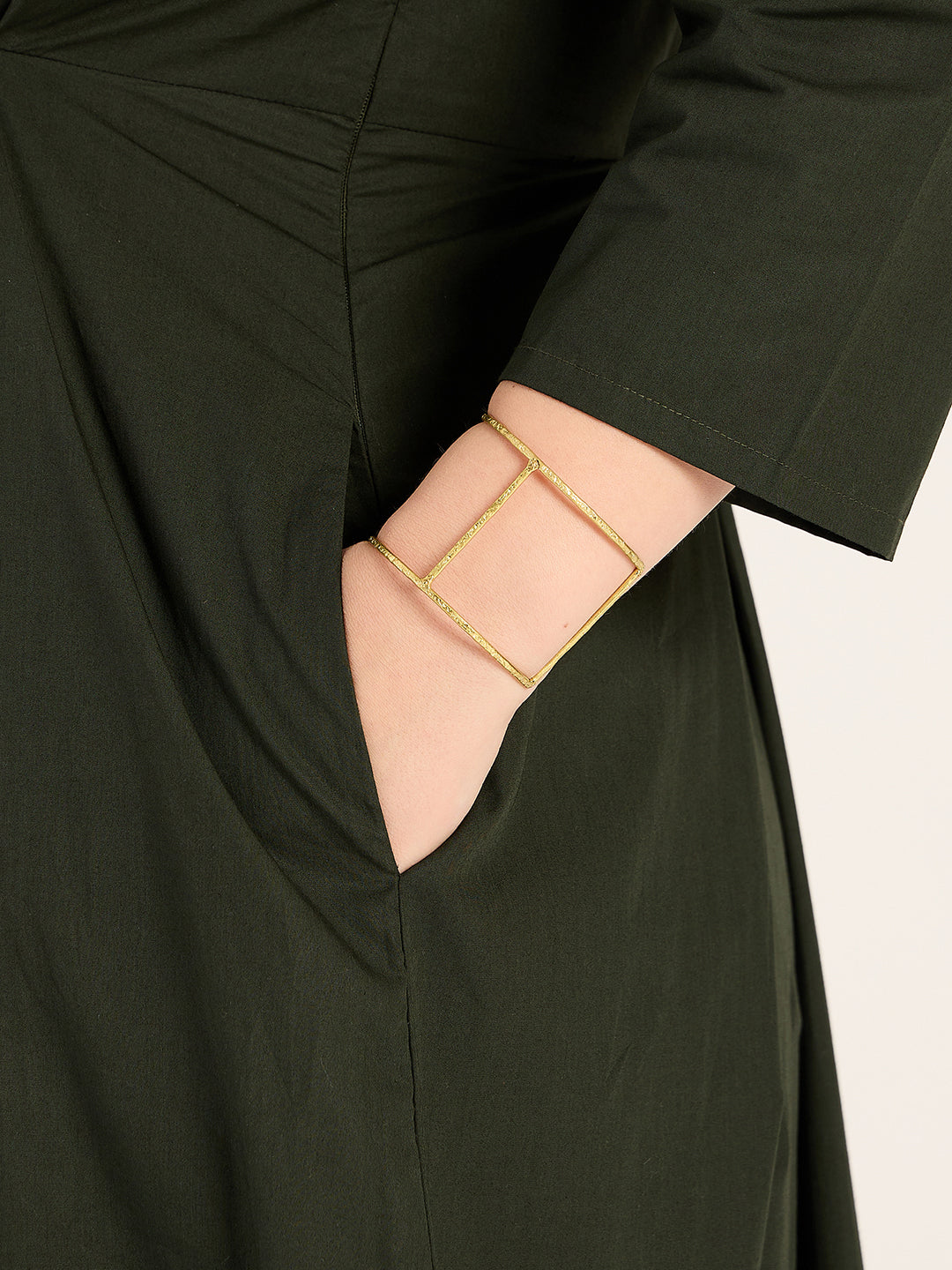 Olive Pleat Detailing Poplin Maxi Dress