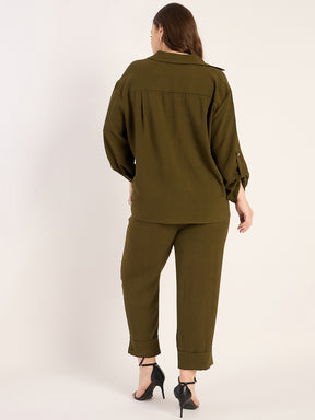 Olive Dual Pocket Shirt Co-Ord Set