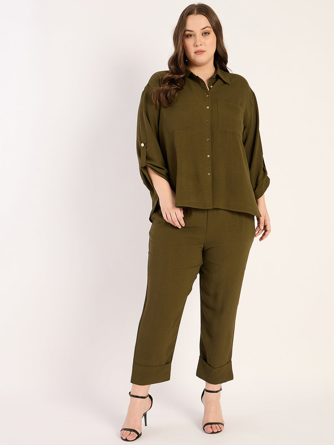 Olive Dual Pocket Shirt Co-Ord Set