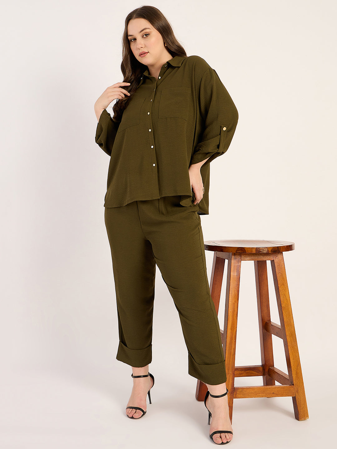 Olive Dual Pocket Shirt Co-Ord Set