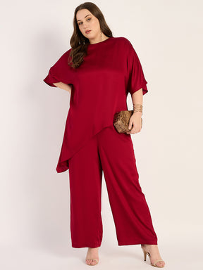 Red Satin Asymmetric Co-Ord Set