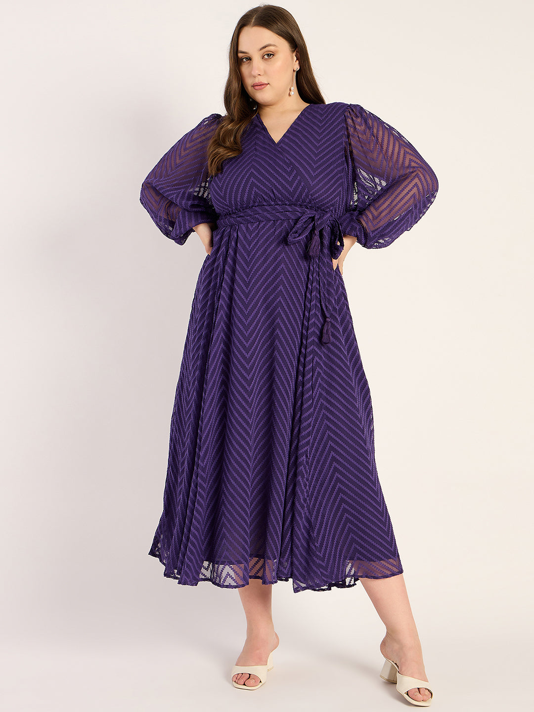 Deep Purple Chevron Dobby Wrap Maxi Dress