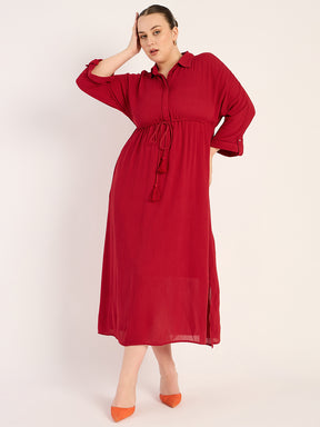 Cranberry Crinkle Shirt Maxi Dress