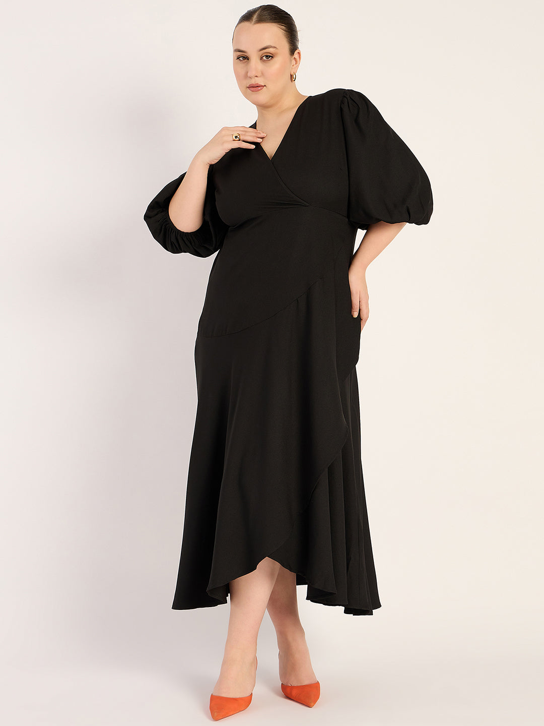 Black Wrap Ruffle Maxi Dress