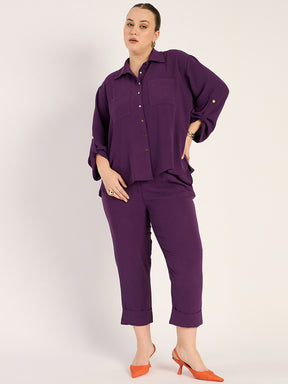 Purple Dual Pocket Shirt Co-Ord Set