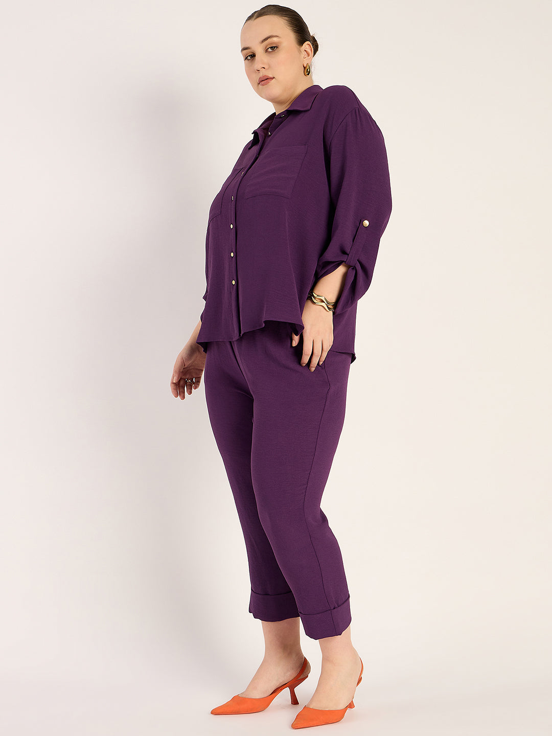 Purple Dual Pocket Shirt Co-Ord Set