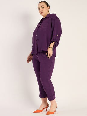 Purple Dual Pocket Shirt Co-Ord Set