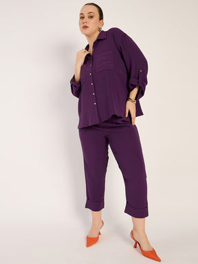 Purple Dual Pocket Shirt Co-Ord Set