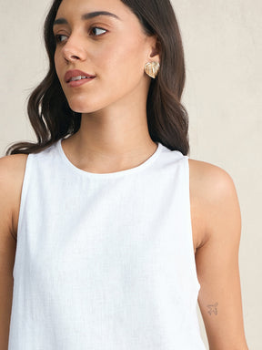 White Asymmetrical Linen Blend Top