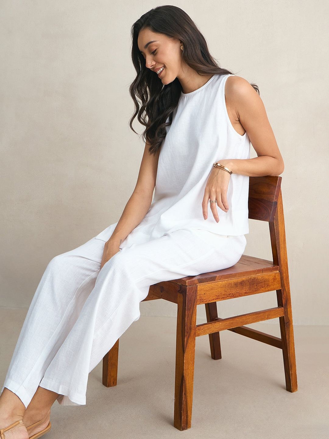 White Asymmetrical Linen Blend Top