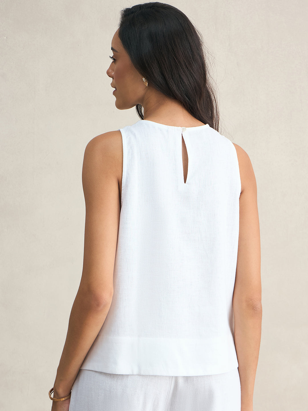 White Asymmetrical Linen Blend Top