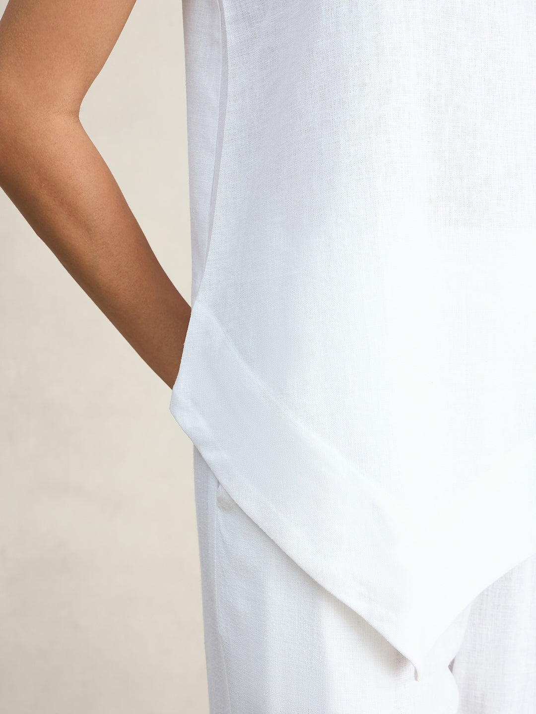 White Asymmetrical Linen Blend Top