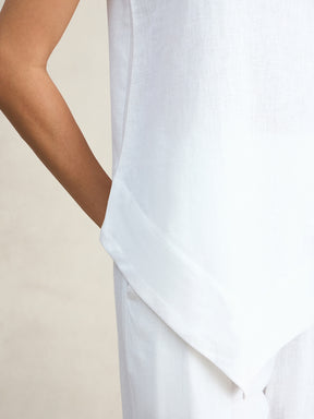 White Asymmetrical Linen Blend Top