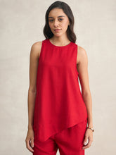 Red Asymmetrical Linen Blend Top