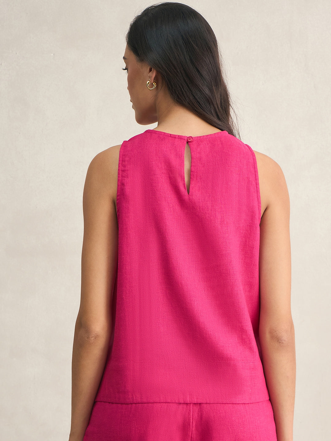 Pink Asymmetrical Linen Blend Top