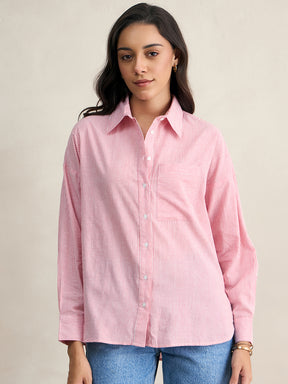 Red Cotton Yarn Dyed Stripe Shirt