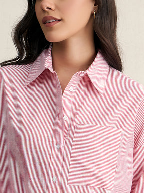 Red Cotton Yarn Dyed Stripe Shirt