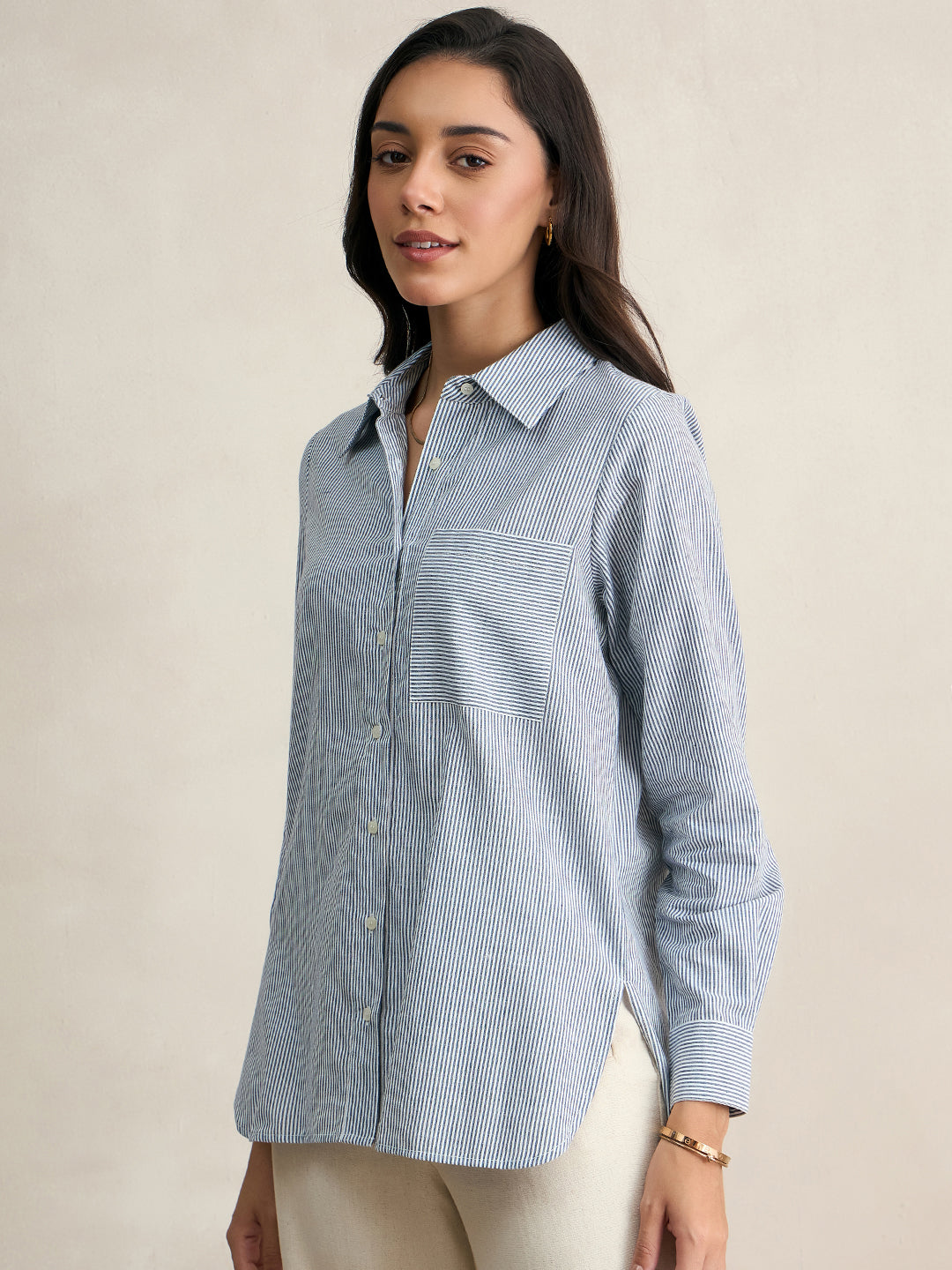 Navy Cotton Yarn Dyed Stripe Shirt