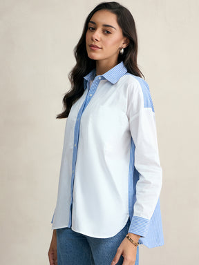 White Stripes Color Block Oversize Shirt