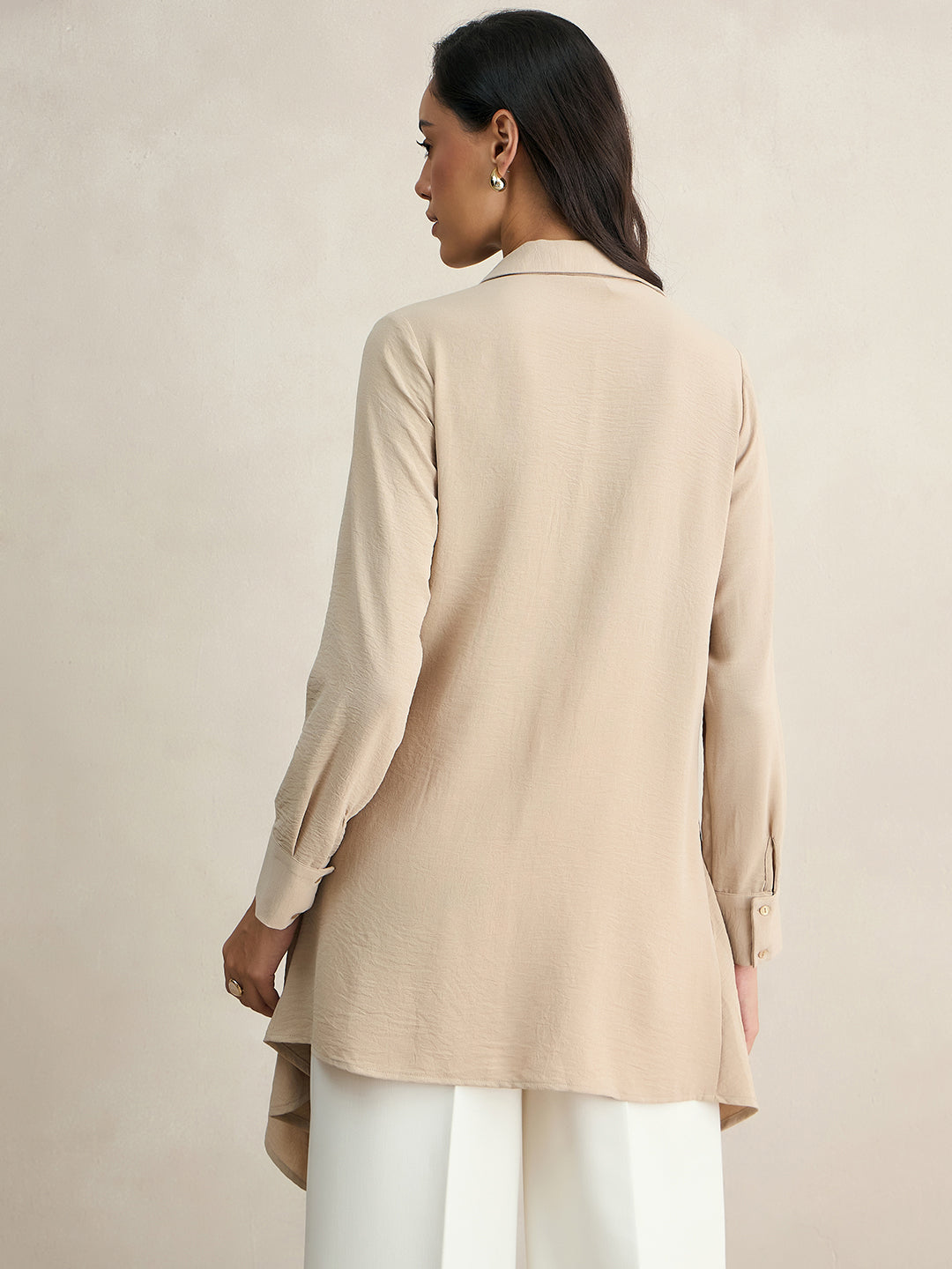 Beige Asymmetric Button Down Shirt