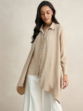 Beige Asymmetric Button Down Shirt