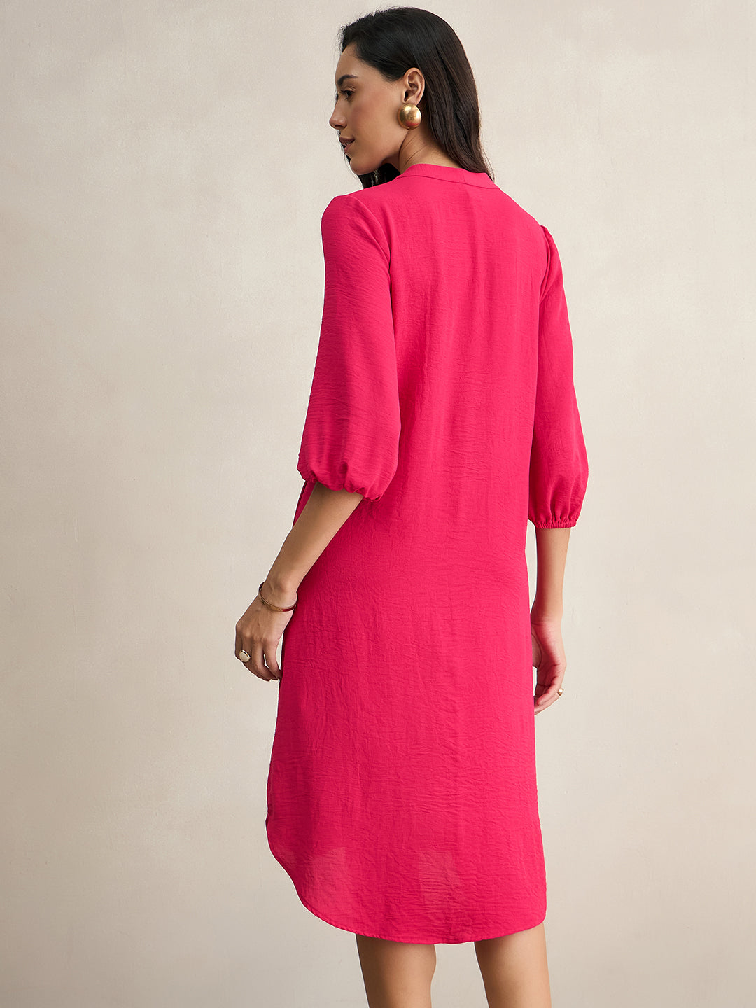 Hot Pink Button Down Midi Dress