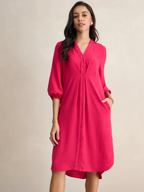 Hot Pink Button Down Midi Dress