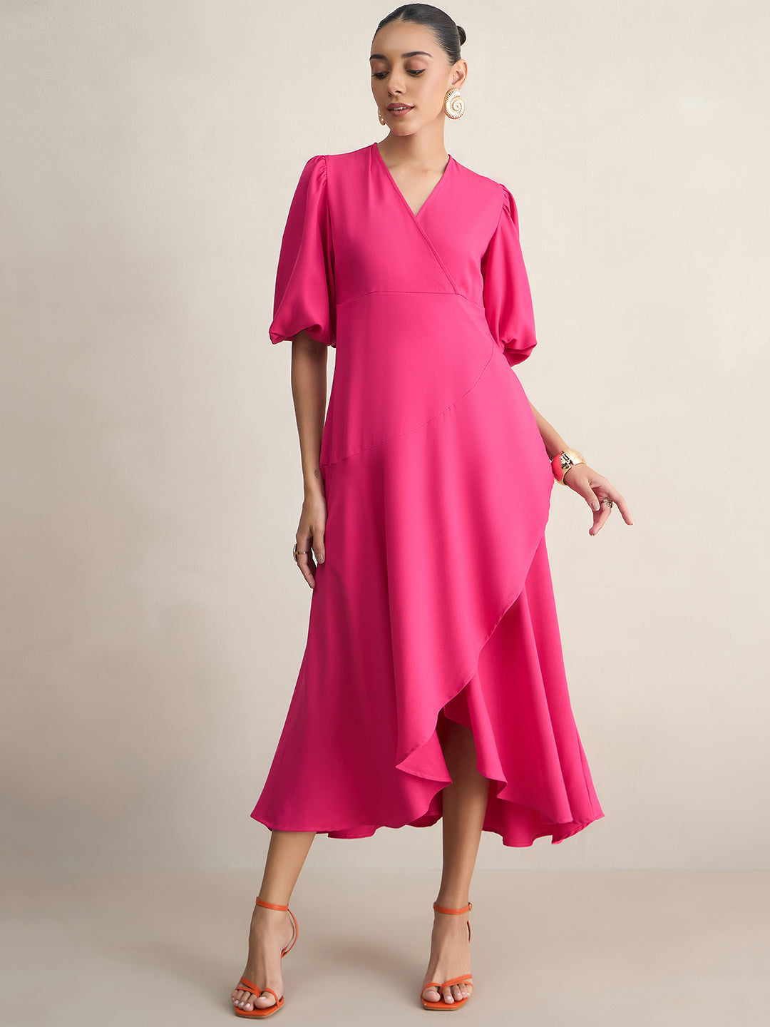 Pink Wrap Ruffle Maxi Dress