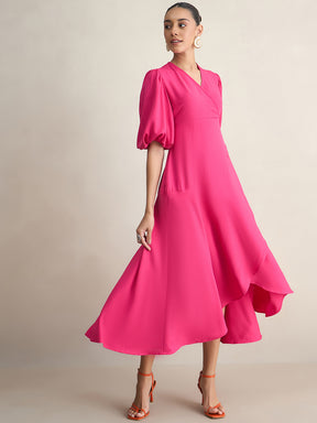 Pink Wrap Ruffle Maxi Dress