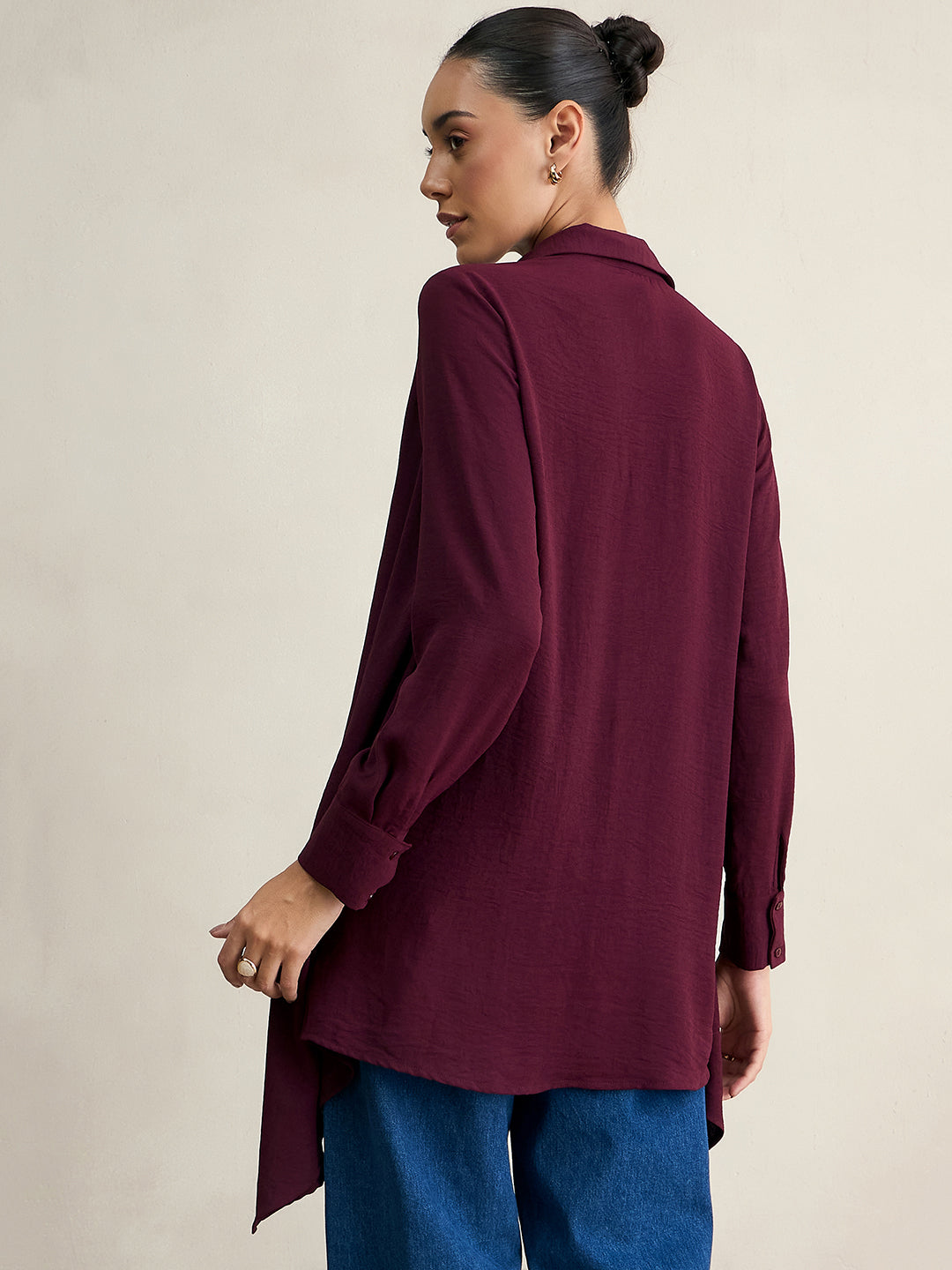 Wine Asymmetric Button Down Shirt