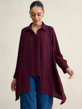 Wine Asymmetric Button Down Shirt