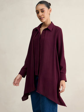 Wine Asymmetric Button Down Shirt