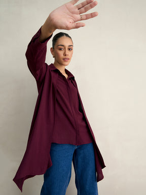 Wine Asymmetric Button Down Shirt